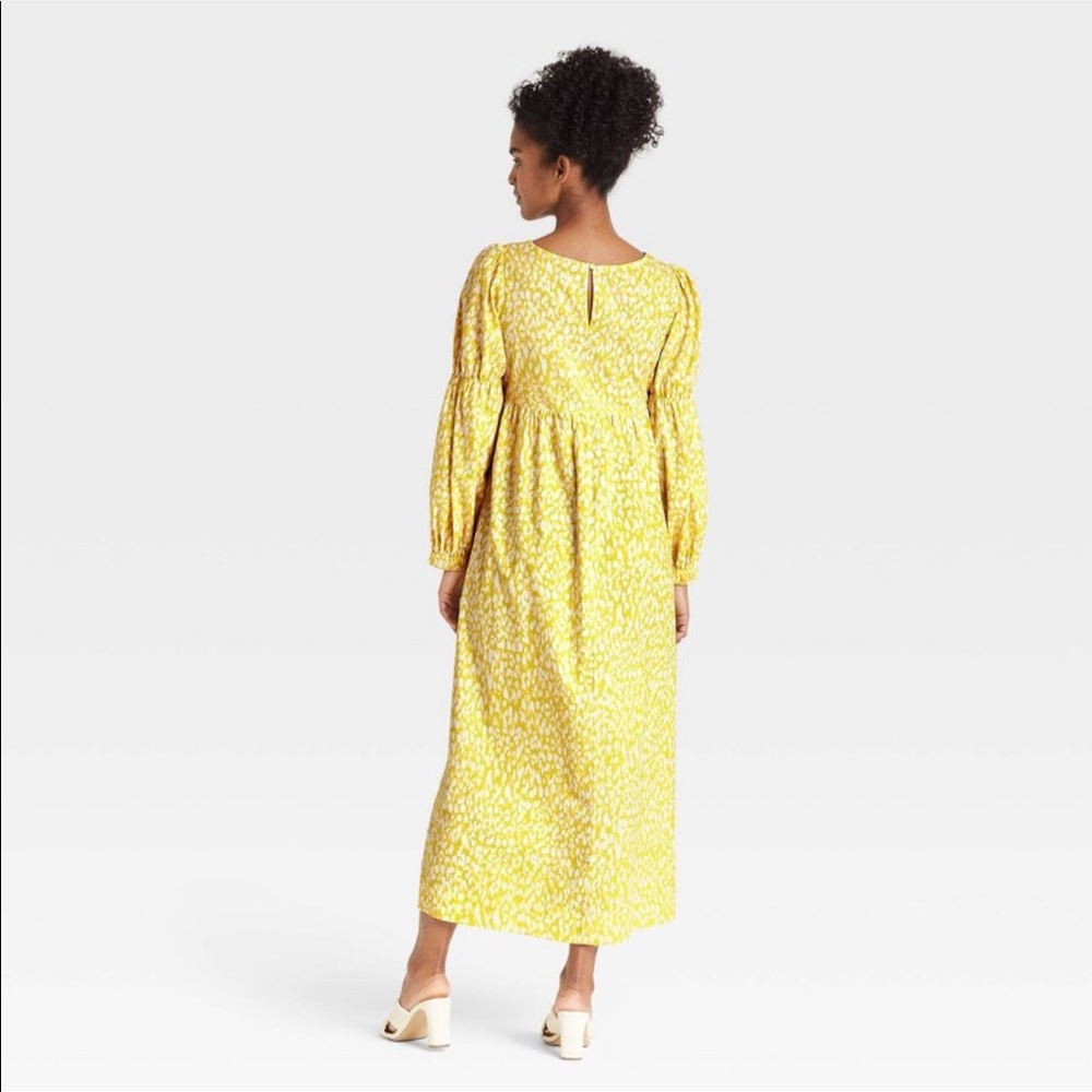 NWOT Who What Wear Women’s Bell Long Sleeve Dress-Yellow Leopard - Picture 3 of 4